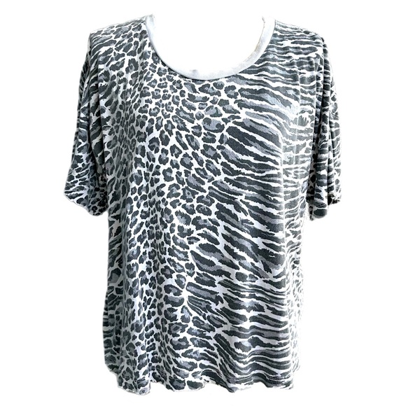 Current/Elliott Distressed Oversized Cheetah Print Tee - Picture 1 of 3